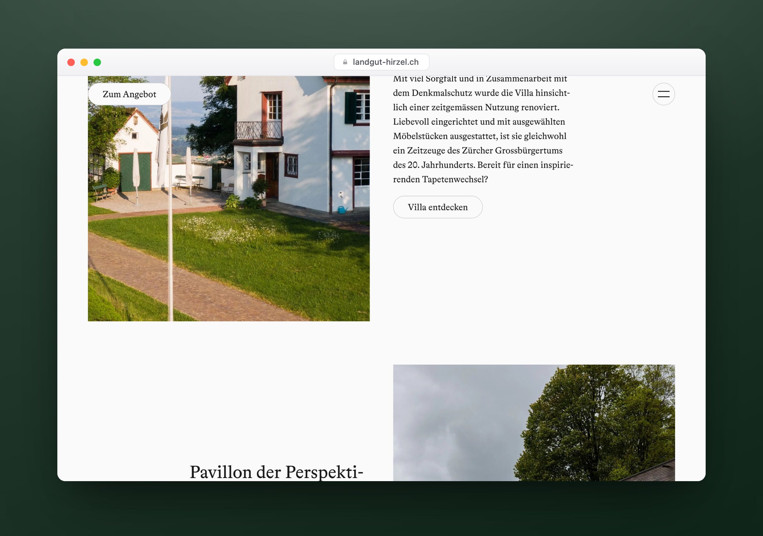 Landgut Hirzel, Website